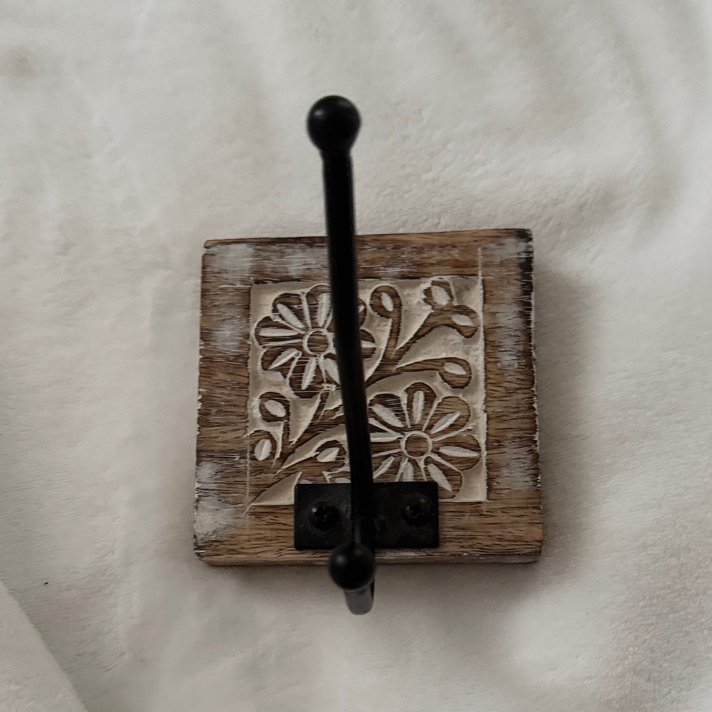 T.J.Maxx Carved Floral Wall Hook - Brown and Black